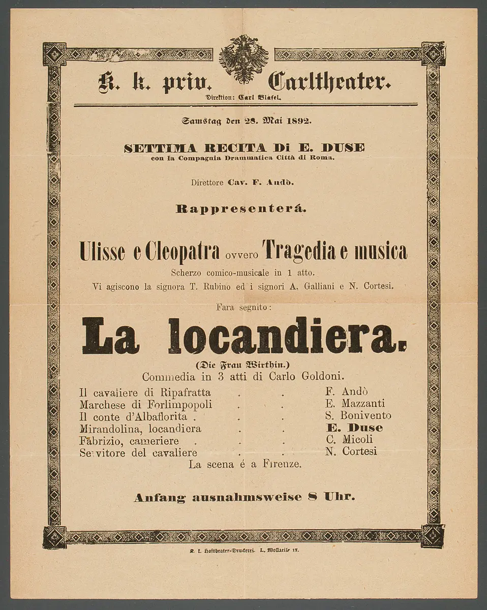Die Wirtin, Titel in Vorlageform: La locandiera (Die Frau Wirthin)