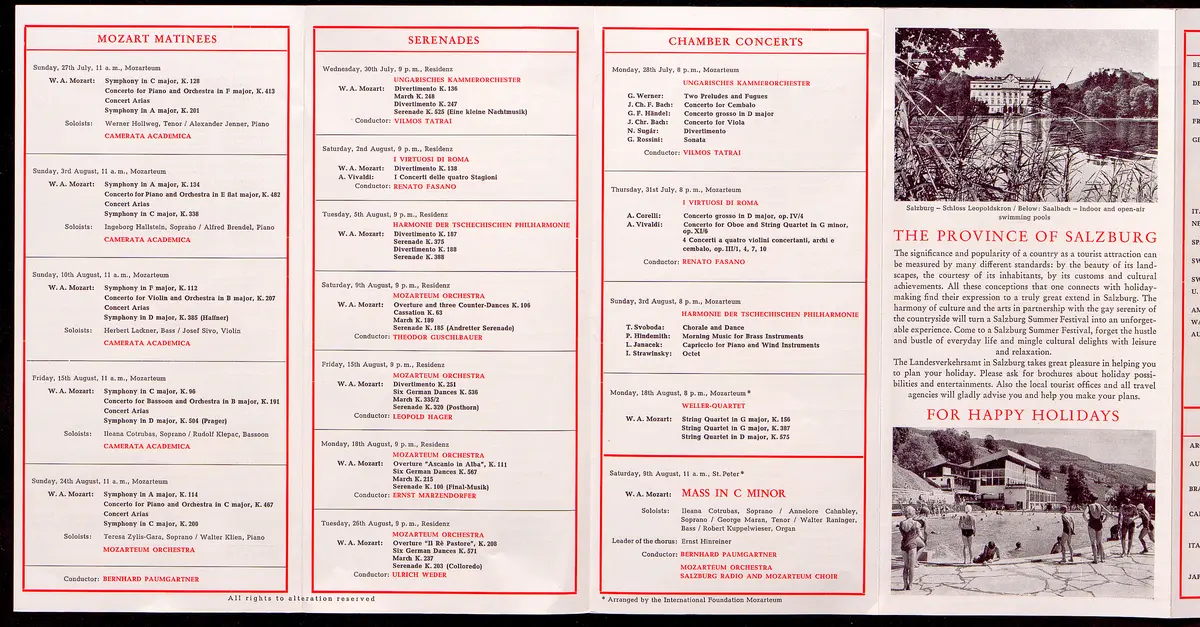 Salzburger Festspiele 1969, Titel in Vorlageform: Salzburg Festival 1969, Verweis auf Stücktitel: Fidelio, Verweis auf Stücktitel: Rappresentatione di anima e di corpo, Verweis auf Stücktitel: Bastien und Bastienne, Verweis auf Stücktitel: Cosi fan tutte, Verweis auf Stücktitel: Don Giovanni, Verweis auf Stücktitel: La serva padrona, Verweis auf Stücktitel: Der Barbier von Sevilla, Verweis auf Stücktitel: Der Rosenkavalier, Verweis auf Stücktitel: Jedermann, Verweis auf Stücktitel: Der Alpenkönig und der Menschenfeind