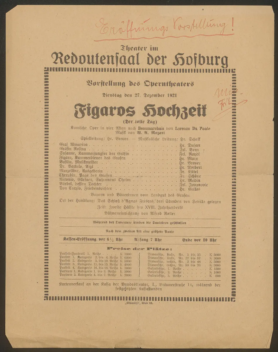 Figaros Hochzeit (Der tolle Tag), Alternativtitel: Die Hochzeit des Figaro