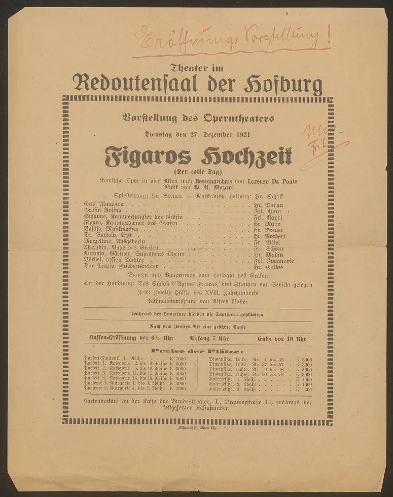 Figaros Hochzeit (Der tolle Tag), Alternativtitel: Die Hochzeit des Figaro