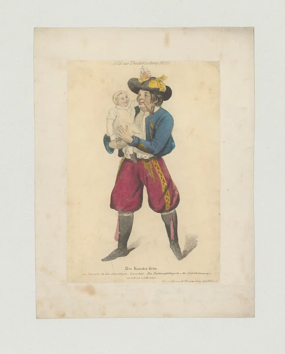 Johann Grün, Titel der Serie: Bild zur Theaterzeitung, Name der Zeitschrift: Wiener Theaterzeitung, Verweis auf Stücktitel: Die Kartenaufschlägerin von der Siebenbrunnwiese