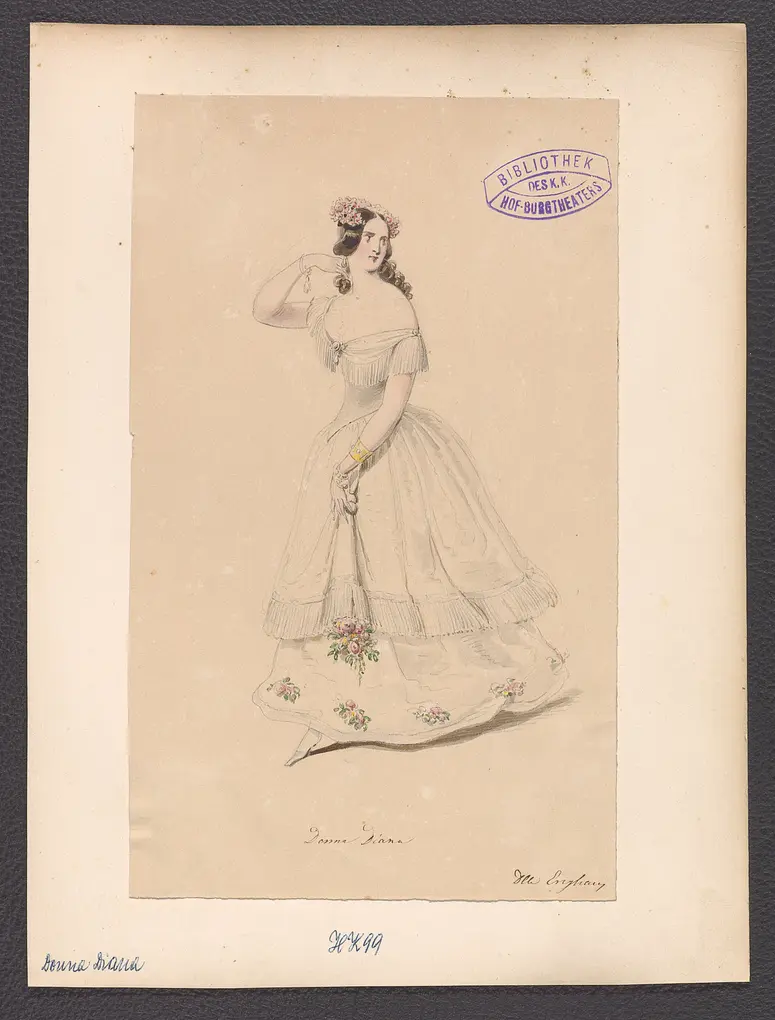 Donna Diana, oder Stolz und Liebe, Suchtitel: Donna Diana, Originaltitel: El desdén con el desdén, Titel der Serie: Figurinen des k.k. Hof-Burgtheaters