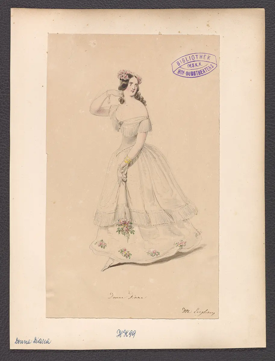 Donna Diana, oder Stolz und Liebe, Suchtitel: Donna Diana, Originaltitel: El desdén con el desdén, Titel der Serie: Figurinen des k.k. Hof-Burgtheaters