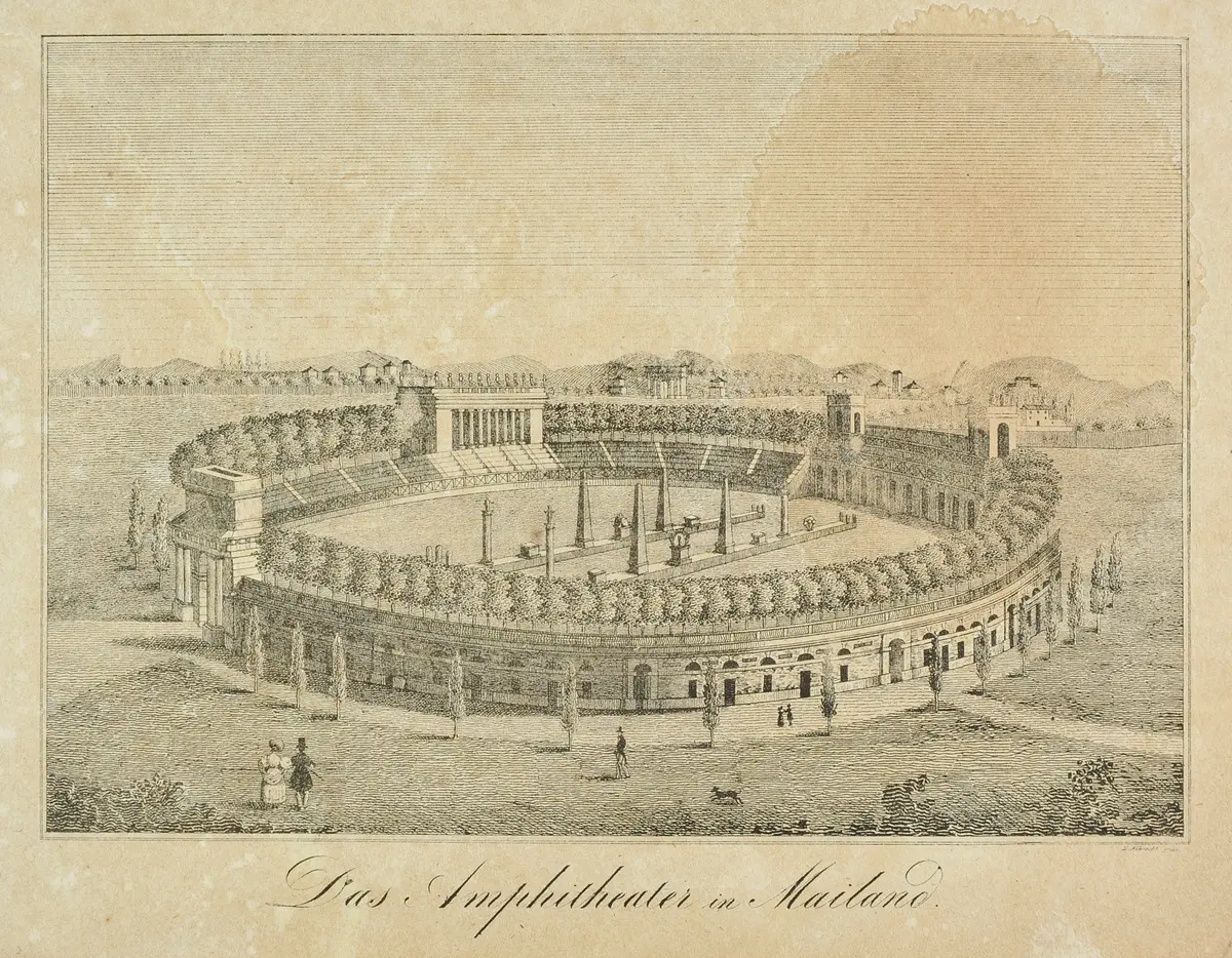 Mailand, Amphitheater, Titel in Vorlageform: Das Amphitheater in Mailand