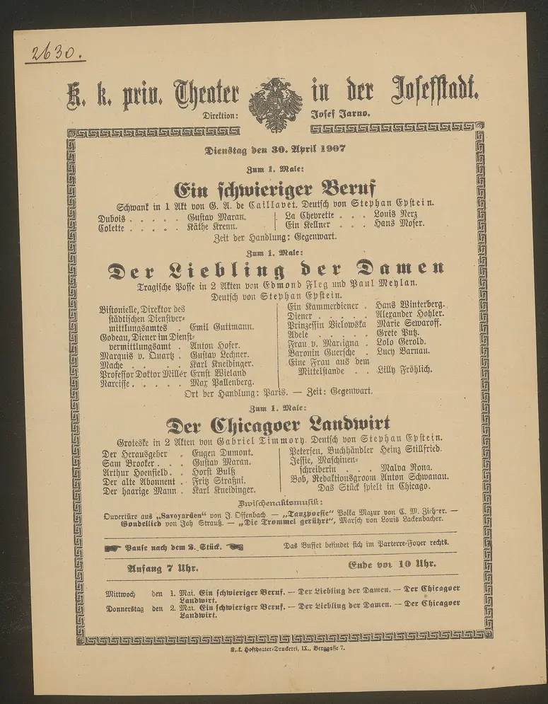 Ein schwieriger Beruf, Der Liebling der Damen, Der Chicagoer Landwirt