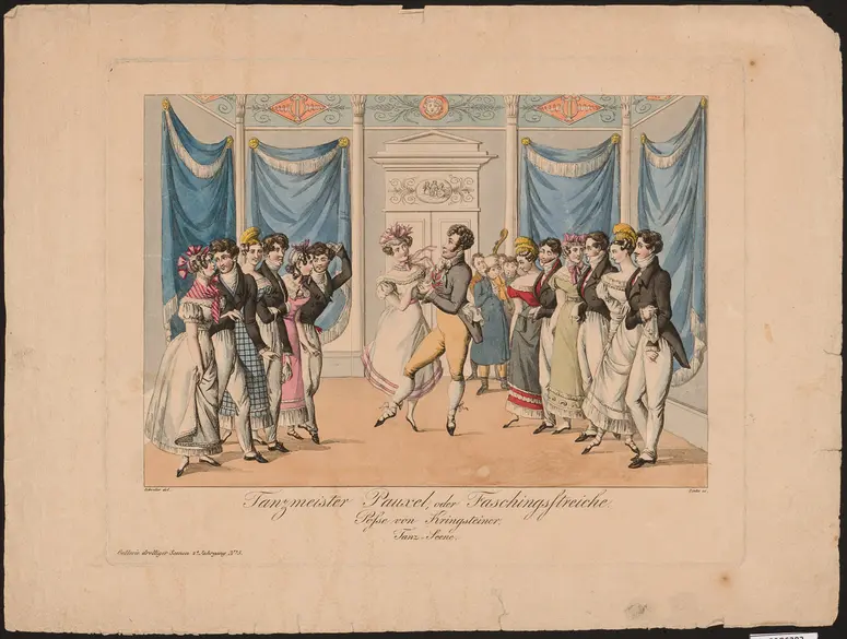 Tanzmeister Pauxel, oder Faschingsstreiche, Titel der Serie: Gallerie drolliger Scenen, Name der Zeitschrift: Wiener Theaterzeitung