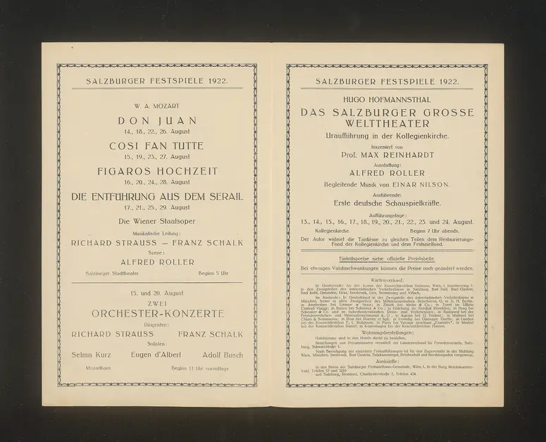 Salzburger Festspiele 1922, Verweis auf Stücktitel: Don Juan, Verweis auf Stücktitel: Cosi fan tutte, Verweis auf Stücktitel: Figaros Hochzeit, Verweis auf Stücktitel: Die Entführung aus dem Serail, Verweis auf Stücktitel: Das Salzburger große Welttheater