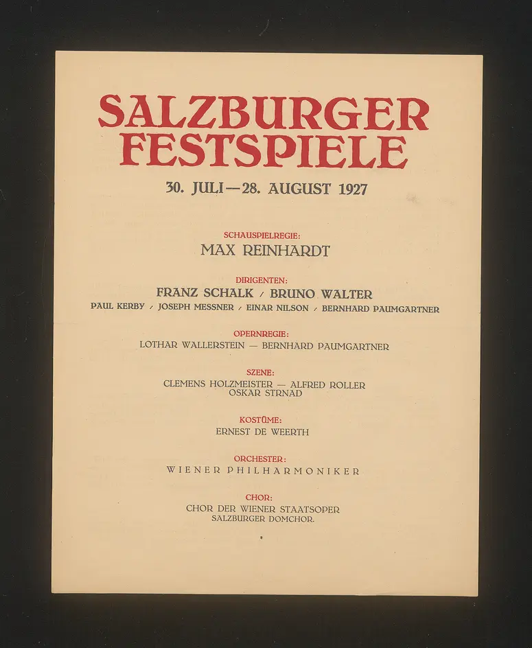 Salzburger Festspiele 1927, Verweis auf Stücktitel: Fidelio, Verweis auf Stücktitel: Don Juan, Verweis auf Stücktitel: Figaros Hochzeit, Verweis auf Stücktitel: Kabale und Liebe, Verweis auf Stücktitel: Sommernachtstraum, Verweis auf Stücktitel: Jedermann