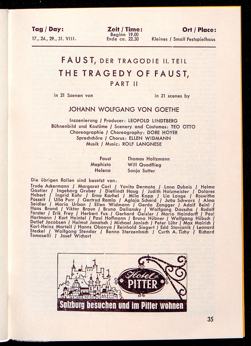 Salzburger Festspiele 1964, Titel in Vorlageform: Salzburgo Festival 1964, Verweis auf Stücktitel: Cosi fan tutte, Verweis auf Stücktitel: Figaros Hochzeit, Verweis auf Stücktitel: Lucio Silla, Verweis auf Stücktitel: Die Zauberflöte, Verweis auf Stücktitel: Ariadne auf Naxos, Verweis auf Stücktitel: Elektra, Verweis auf Stücktitel: Der Rosenkavalier, Verweis auf Stücktitel: Macbeth, Verweis auf Stücktitel: Jedermann, Verweis auf Stücktitel: Faust, Verweis auf Stücktitel: Die lustigen Weiber von Windsor