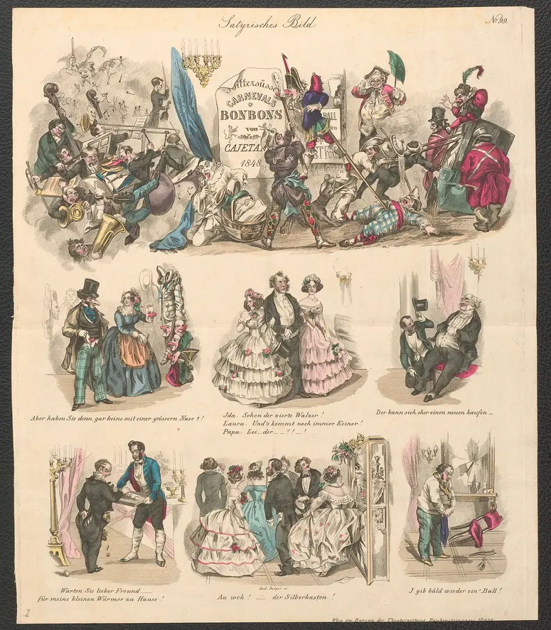Bittersüsse Carnevals Bonbons von Cajetan, Titel der Serie: Satyrisches Bild, Name der Zeitschrift: Wiener Theaterzeitung