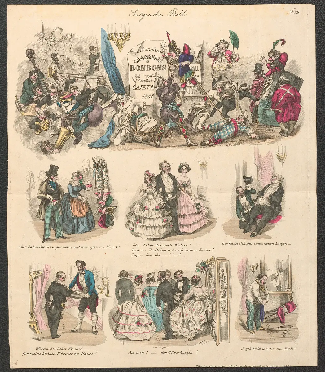 Bittersüsse Carnevals Bonbons von Cajetan, Titel der Serie: Satyrisches Bild, Name der Zeitschrift: Wiener Theaterzeitung