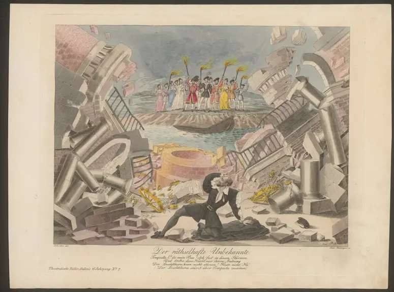 Der räthselhafte Unbekannte, Alternativtitel: Der rätselhafte Unbekannte oder der Zweikampf zu Portici, Titel der Serie: Theatralische Bilder-Gallerie, Name der Zeitschrift: Wiener Theaterzeitung