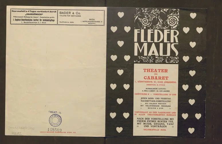 Kabarett Fledermaus, Titel in Vorlageform: Fledermaus Theater und Cabaret, Verweis auf Stücktitel: Zieh dich an - Amélie!, Verweis auf Stücktitel: Goethe, Verweis auf Stücktitel: Elektra