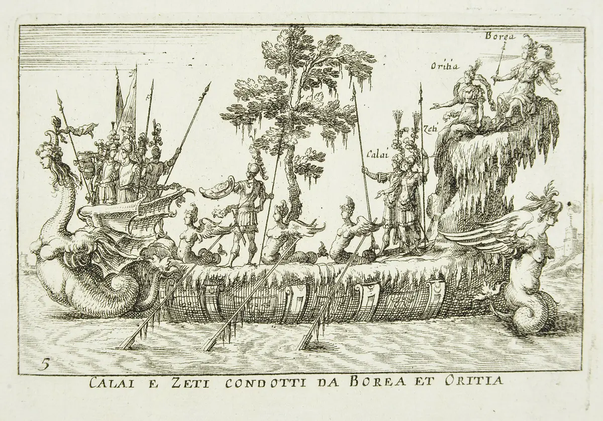 Le Magnifique carousel fait sur le fleuve de l'Arne a Florence pour le marriage de Grande Duc, Inventartitel: Carousel auf dem Arnofluß, Verweis auf Stücktitel: L'Argonautica