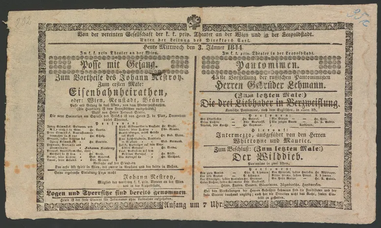 Eisenbahnheirathen, oder Wien, Neustadt, Brünn, Eisenbahnheiraten, Die drei Liebhaber in Verzweiflung, Der Wilddieb