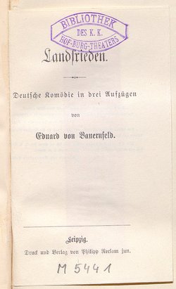 Landfrieden. Deutsche Komödie in drei Aufzügen