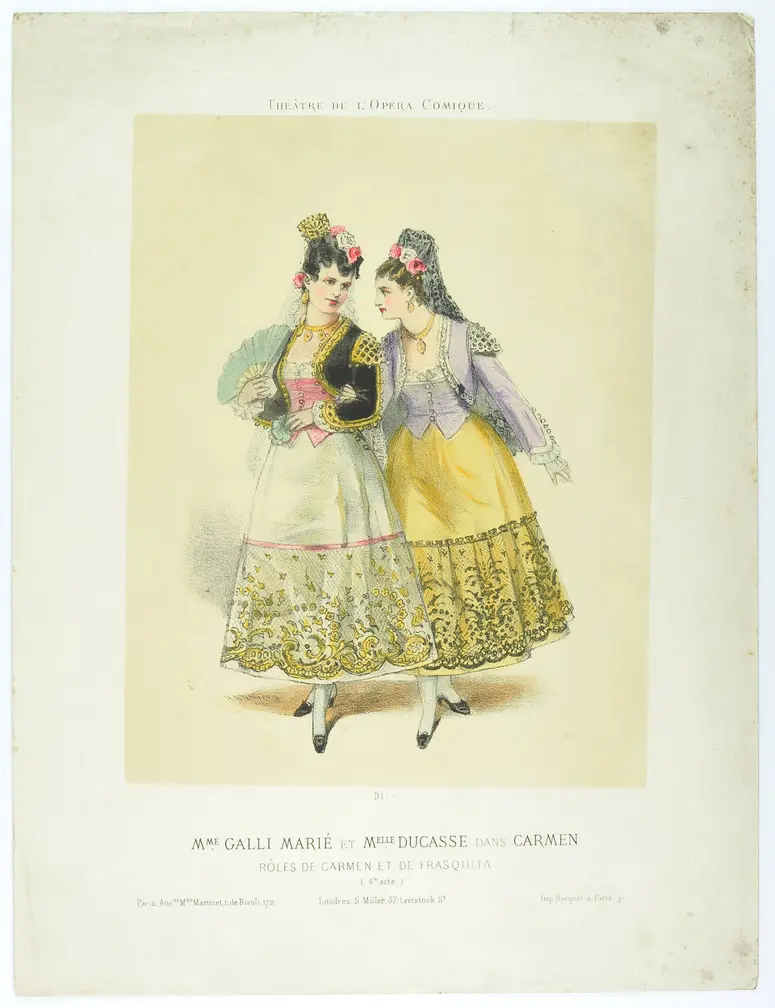 Célestine Galli-Marié und Alice Ducasse, Verweis auf Stücktitel: Carmen, Titel der Serie: Nouvelle galerie dramatique