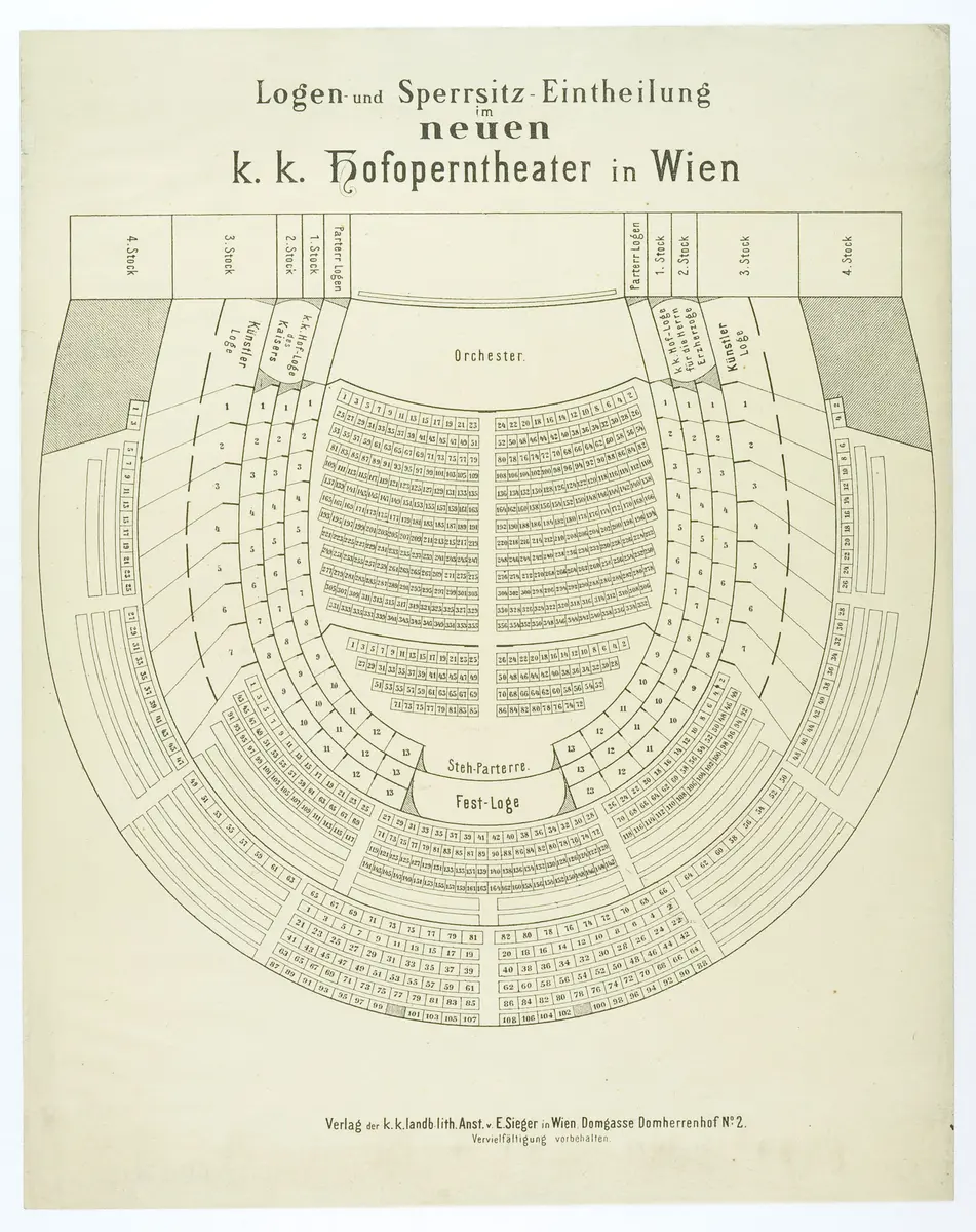 Wien, Oper, Titel in Vorlageform: Logen- und Sperrsitz-Eintheilung im neuen k.k. Hofoperntheater in Wien