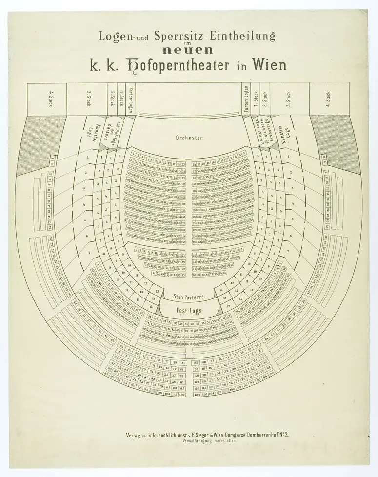 Wien, Oper, Titel in Vorlageform: Logen- und Sperrsitz-Eintheilung im neuen k.k. Hofoperntheater in Wien