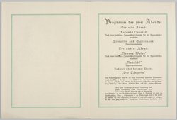 Richard Teschners Figurentheater, Titel in Vorlageform: Einladung zu einer von Richard Teschner veranstalteten Theater-Vorstellung seiner Figurenbühne, Titel der Ausstellung: Ausstellung österreichischer Kunstgewerbe verbunden mit einer Sonderausstellung Richard Teschner, Verweis auf Stücktitel: Kosumos Opfertod, Verweis auf Stücktitel: Prinzessin und Wassermann, Verweis auf Stücktitel: Nawang Wulan, Verweis auf Stücktitel: Nachtstück, Verweis auf Stücktitel: Die Tänzerin / Die grüne Tänzerin