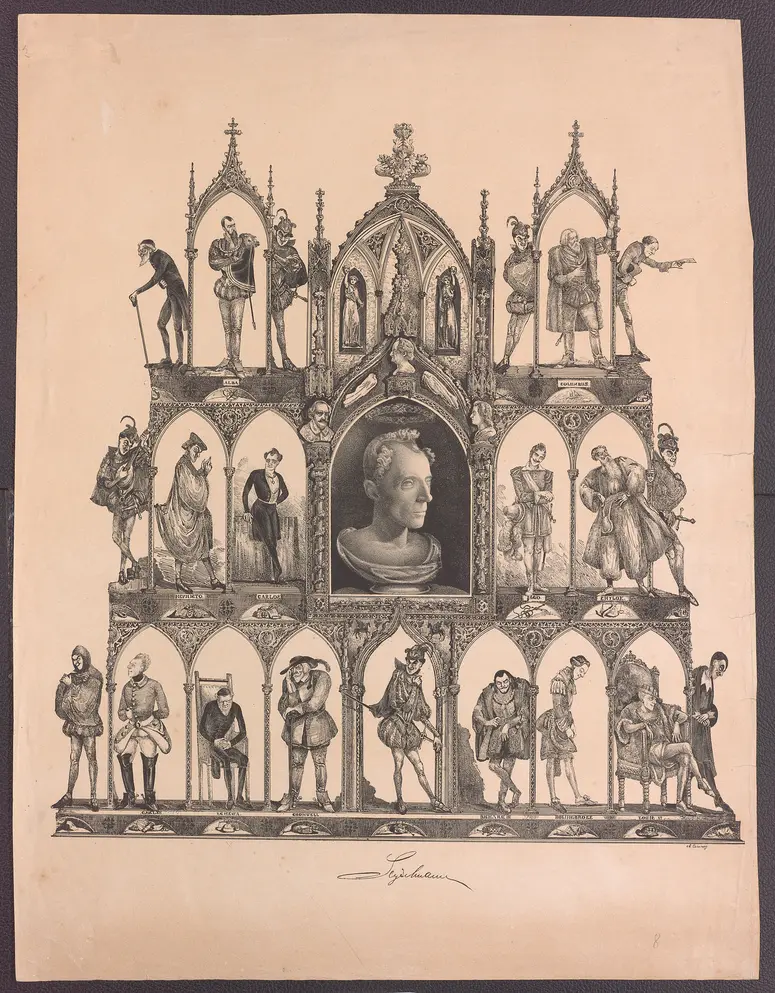 Carl Seydelmann, Verweis auf Stücktitel: Egmont, Verweis auf Stücktitel: Columbus, Verweis auf Stücktitel: Faust, Verweis auf Stücktitel: Othello, Verweis auf Stücktitel: Der Kaufmann von Venedig, Verweis auf Stücktitel: Karl XII. auf der Heimkehr, Verweis auf Stücktitel: Der Jude, Verweis auf Stücktitel: Die Royalisten, Verweis auf Stücktitel: Ein Glas Wasser, Verweis auf Stücktitel: König Ludwig XI. in Peronne