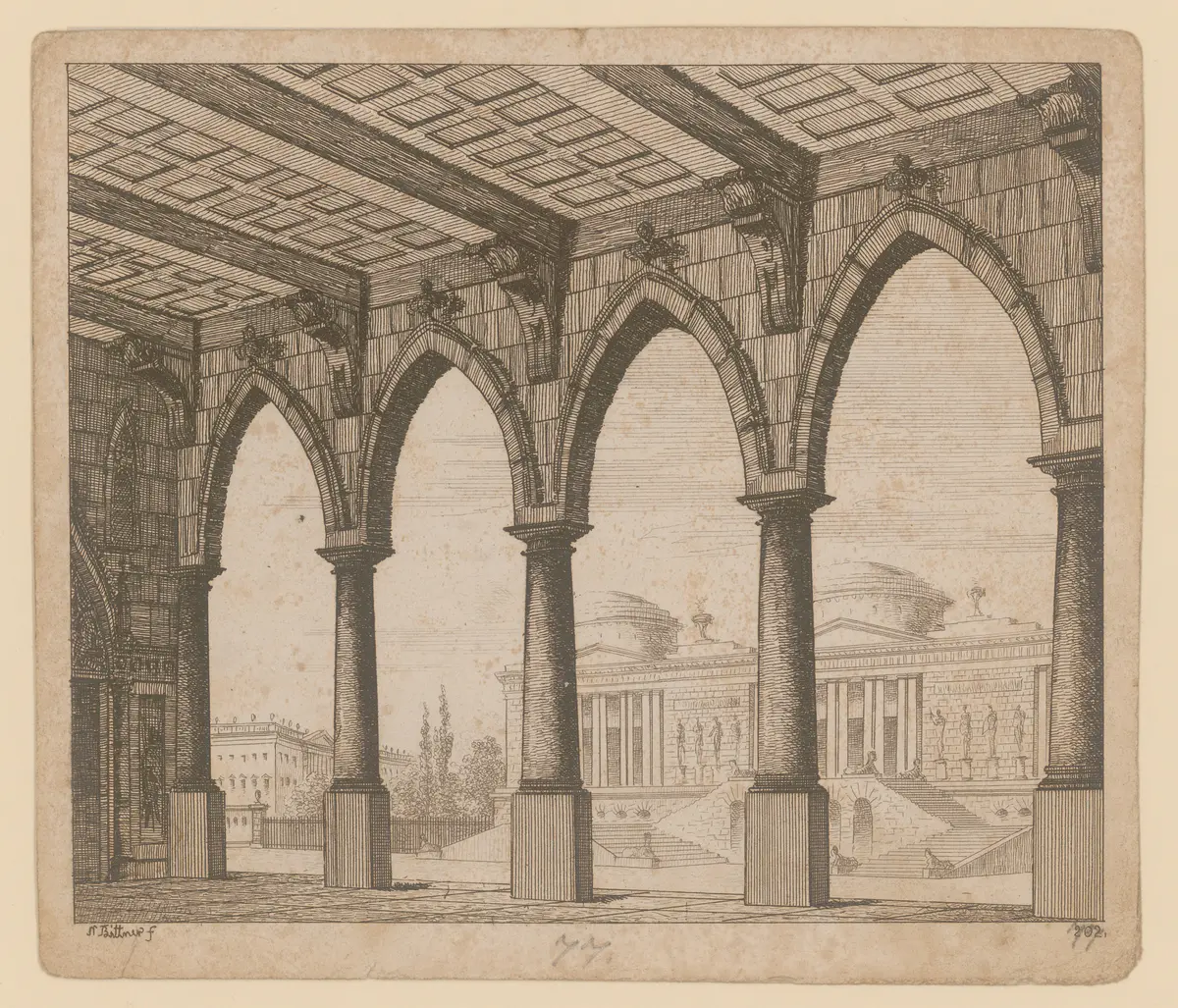 ohne Titel, Titel der Serie: Theaterdecorationen nach den Originalskitzen des k.k. Hoftheatermahlers Joseph Platzer radirt und verlegt von Norbert Bittner