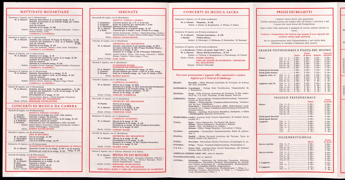 Salzburger Festspiele 1964, Titel in Vorlageform: Salzburgo Festival musicale 1964, Verweis auf Stücktitel: Cosi fan tutte, Verweis auf Stücktitel: Figaros Hochzeit, Verweis auf Stücktitel: Lucio Silla, Verweis auf Stücktitel: Die Zauberflöte, Verweis auf Stücktitel: Ariadne auf Naxos, Verweis auf Stücktitel: Elektra, Verweis auf Stücktitel: Der Rosenkavalier, Verweis auf Stücktitel: Macbeth, Verweis auf Stücktitel: Jedermann, Verweis auf Stücktitel: Faust, Verweis auf Stücktitel: Die lustigen Weiber von Windsor