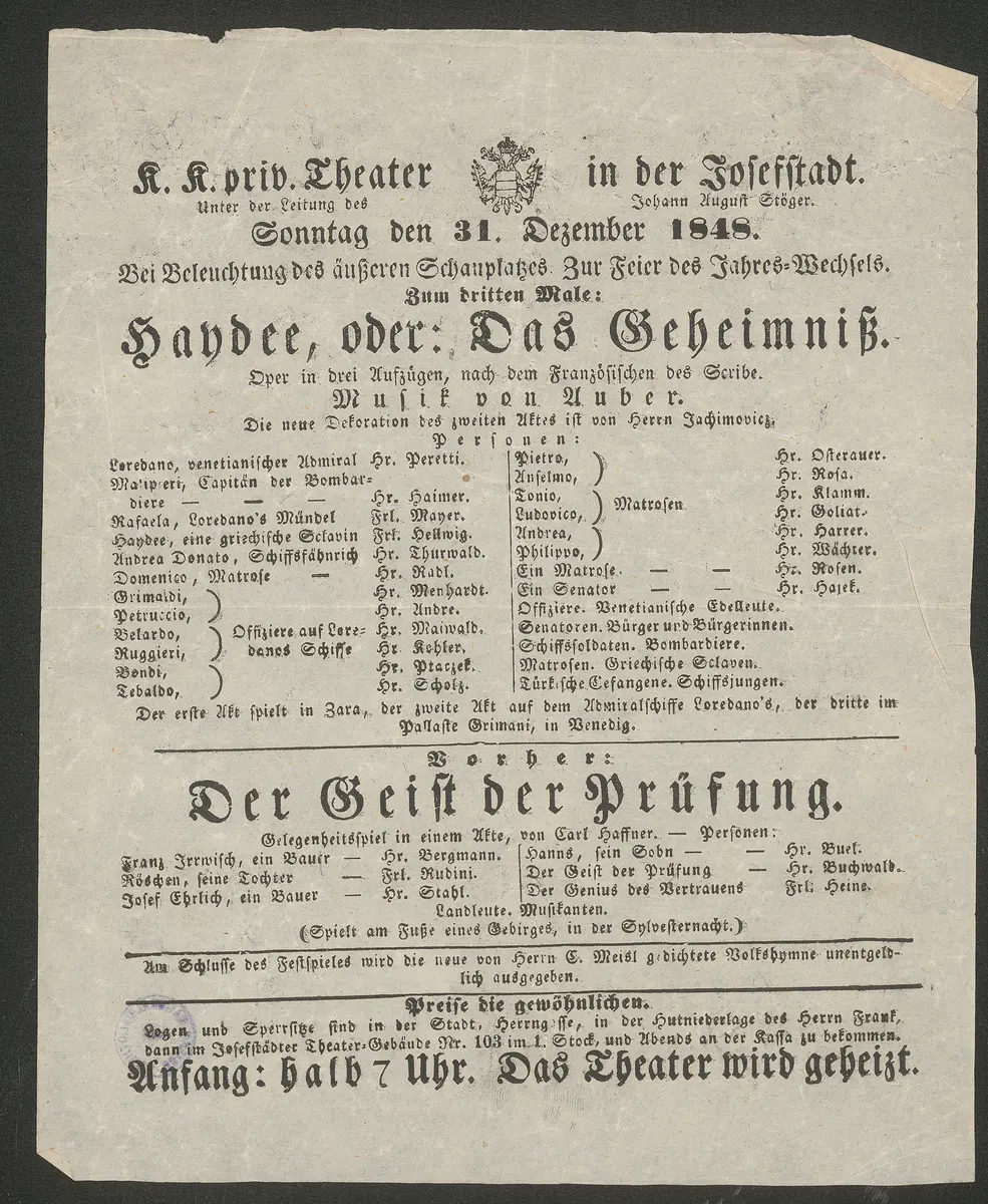 Haydee oder Das Geheimniß, Der Geist der Prüfung