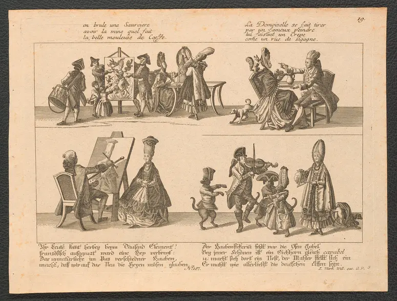 Ihr Leute kommt herbey beym Tausend Element! / französisch aufgeputzt ward eine Hex verbrent [...], Weiterer Titel: on brule une Saurciere / avoir la mine quel fait [...]
