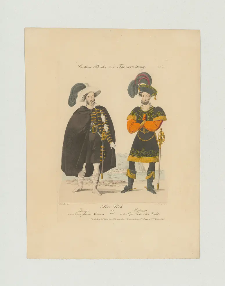 Karl Josef Pöck, Titel der Serie: Costume-Bild, Name der Zeitschrift: Wiener Theaterzeitung, Verweis auf Stücktitel: Zampa, Verweis auf Stücktitel: Robert der Teufel