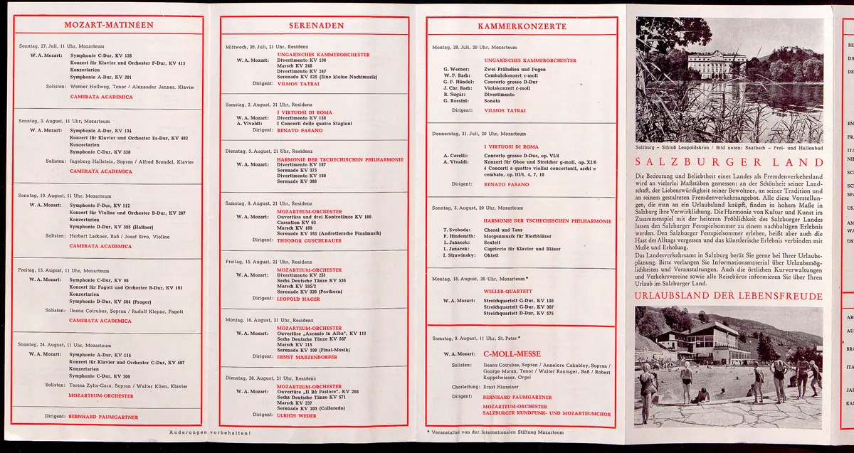 Salzburger Festspiele 1969, Titel in Vorlageform: Salzburg Festival 1969, Verweis auf Stücktitel: Fidelio, Verweis auf Stücktitel: Rappresentatione di anima e di corpo, Verweis auf Stücktitel: Bastien und Bastienne, Verweis auf Stücktitel: Cosi fan tutte, Verweis auf Stücktitel: Don Giovanni, Verweis auf Stücktitel: La serva padrona, Verweis auf Stücktitel: Der Barbier von Sevilla, Verweis auf Stücktitel: Der Rosenkavalier, Verweis auf Stücktitel: Jedermann, Verweis auf Stücktitel: Der Alpenkönig und der Menschenfeind
