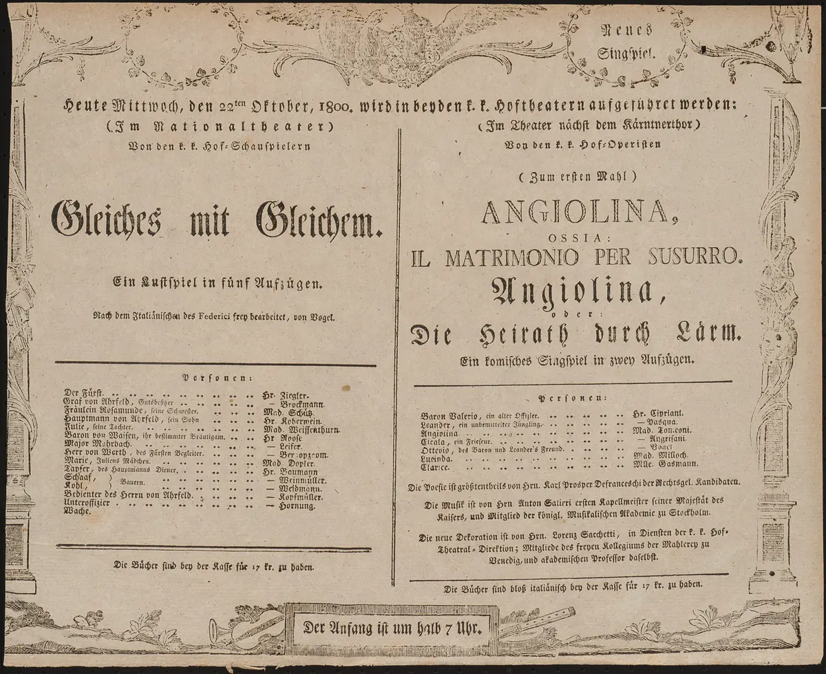 Angiolina, ossia: il matrimonio per susurro, Angiolina, oder Die Heirath durch Lärm, Gleiches mit Gleichem
