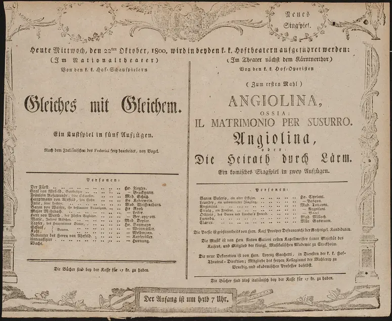 Angiolina, ossia: il matrimonio per susurro, Angiolina, oder Die Heirath durch Lärm, Gleiches mit Gleichem