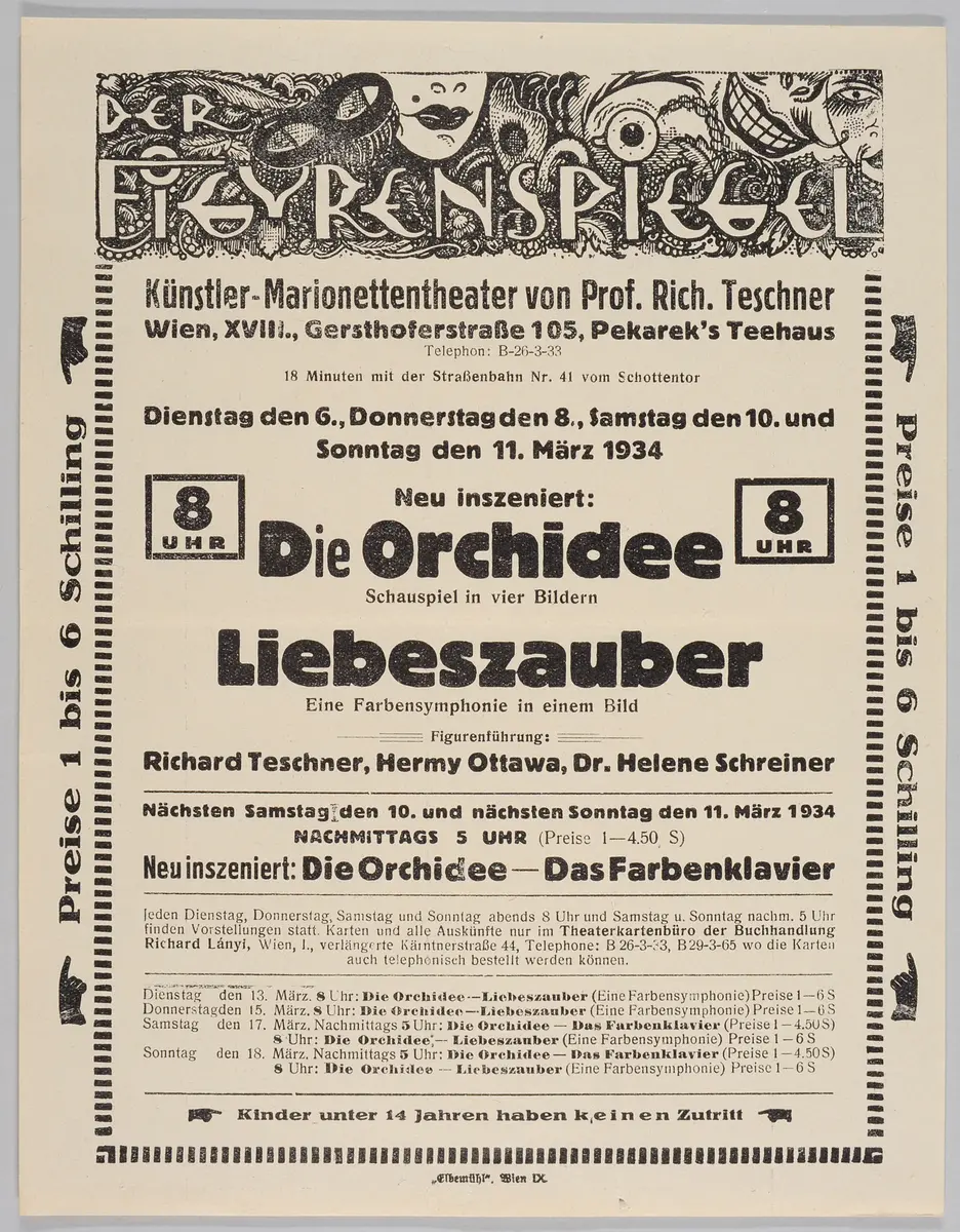 Der Figurenspiegel, Verweis auf Stücktitel: Die Orchidee, Verweis auf Stücktitel: Liebeszauber, Verweis auf Stücktitel: Das Farbenklavier