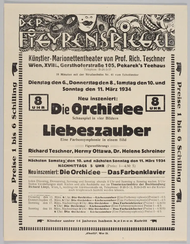 Der Figurenspiegel, Verweis auf Stücktitel: Die Orchidee, Verweis auf Stücktitel: Liebeszauber, Verweis auf Stücktitel: Das Farbenklavier