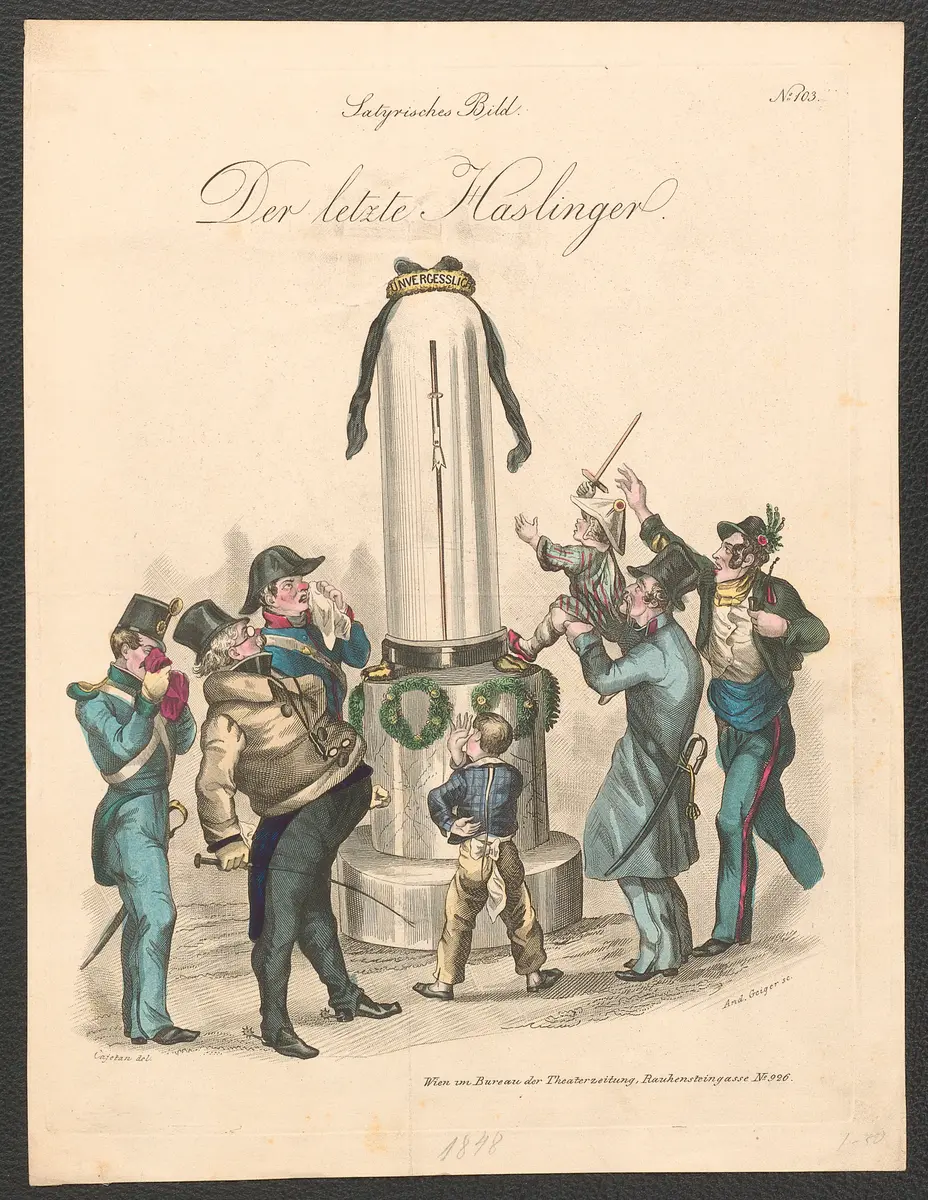Der letzte Haslinger, Titel der Serie: Satyrisches Bild, Name der Zeitschrift: Wiener Theaterzeitung