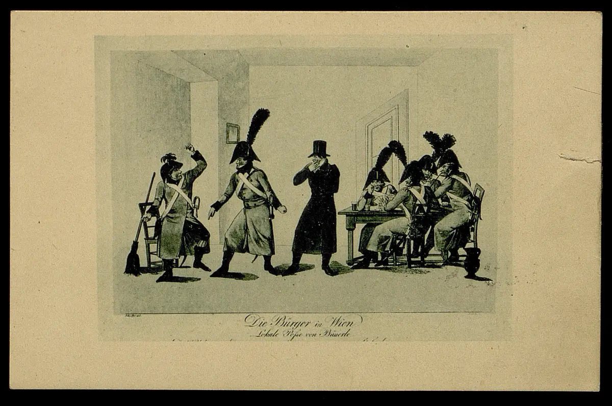 Die Bürger in Wien, Titel der Serie: Gallerie drolliger Scenen, Name der Zeitschrift: Wiener Theaterzeitung