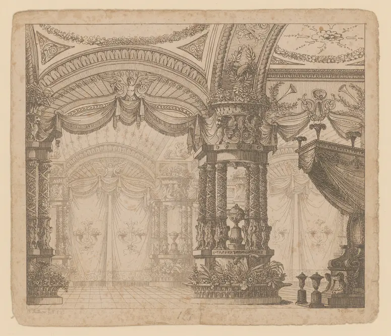 Der Zauberschlaf, Titel der Serie: Theaterdecorationen nach den Original Skitzen des k.k. Hof Theater Mahlers Anton de Pian, gestochen und verlegt von Norbert Bittner.