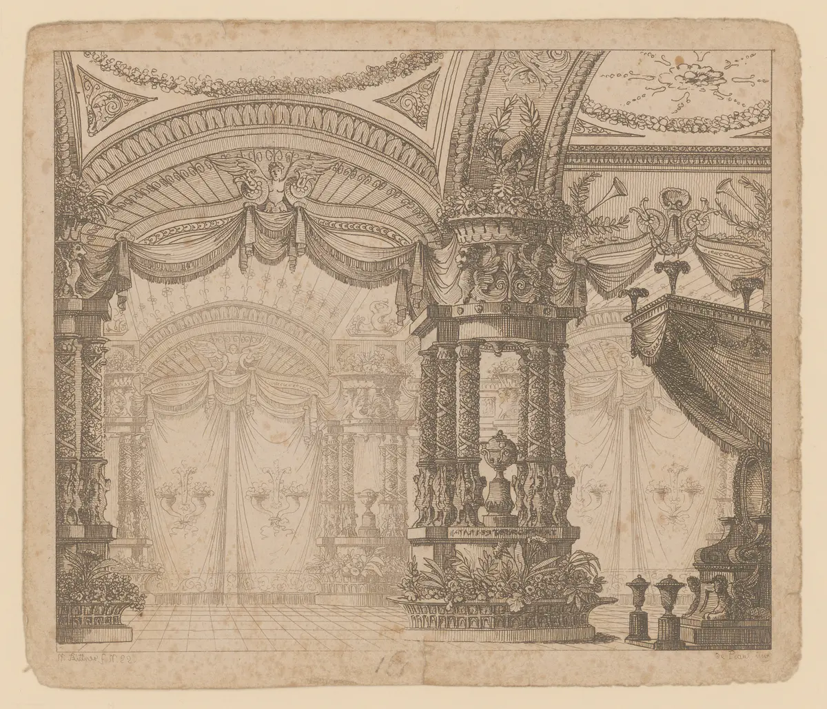 Der Zauberschlaf, Titel der Serie: Theaterdecorationen nach den Original Skitzen des k.k. Hof Theater Mahlers Anton de Pian, gestochen und verlegt von Norbert Bittner.