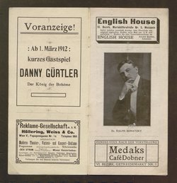 Kabarett Fledermaus, Titel in Vorlageform: Fledermaus 1911-12, Verweis auf Stücktitel: Colombinens Untreue, Verweis auf Stücktitel: Das blonde Abenteuer, Verweis auf Stücktitel: Kokottchens Mission