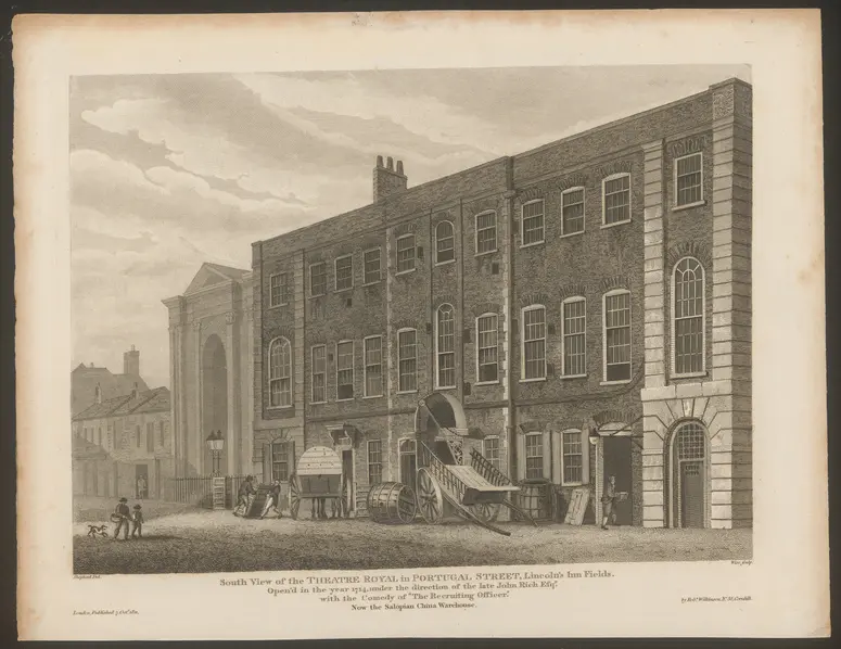London, Lincoln's Inn Fields Theatre, Alternativtitel: London, Duke`s Theatre, Alternativtitel: London, Theatre Royal, Portugal Street, Titel in Vorlageform: Inside of the Dukes Theatre in Lincoln's Inn Fields, as it appeared in the reign of King Charles II., Titel der Serie: Londina Illustrata