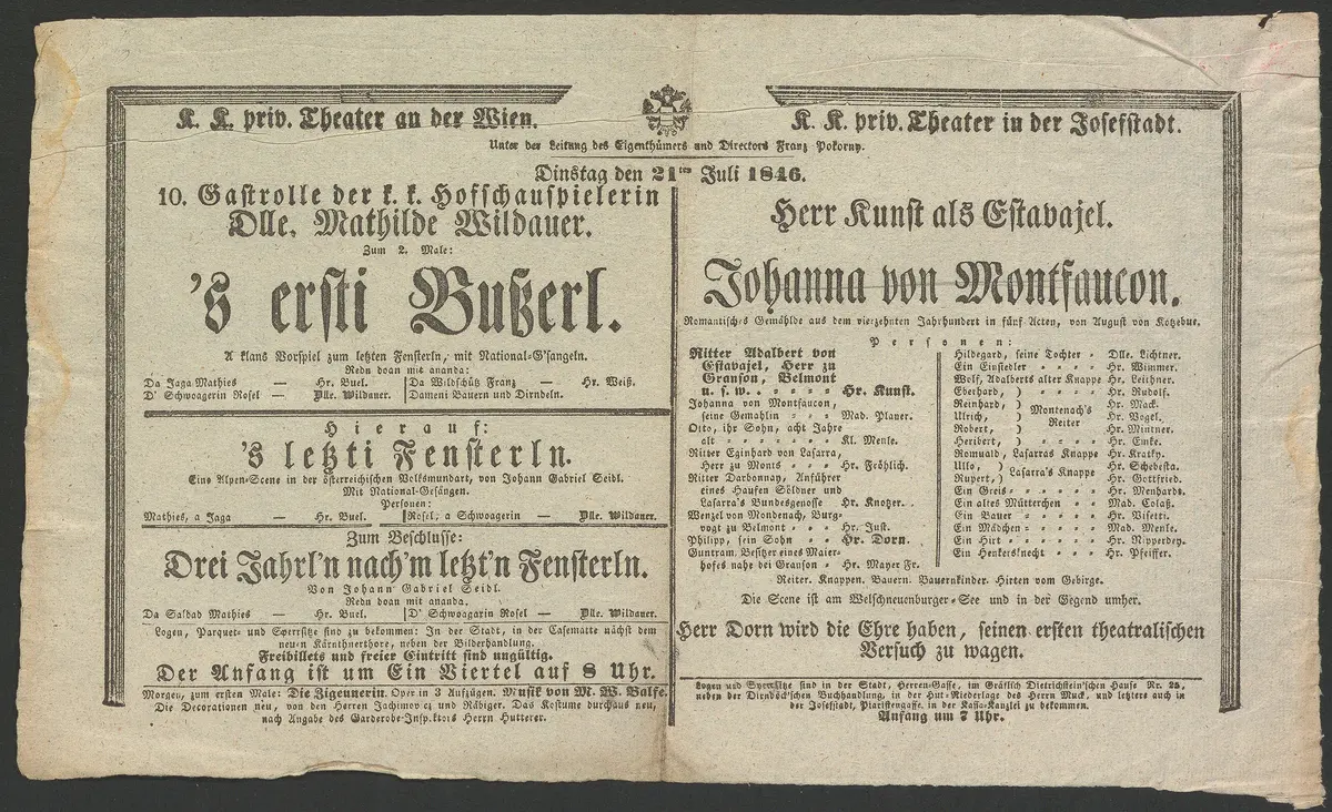 s' ersti Bußerl, s' letzi Fensterl, Drei Jahrl'n nach'm letz'n Fensterln, Johanna von Montfaucon