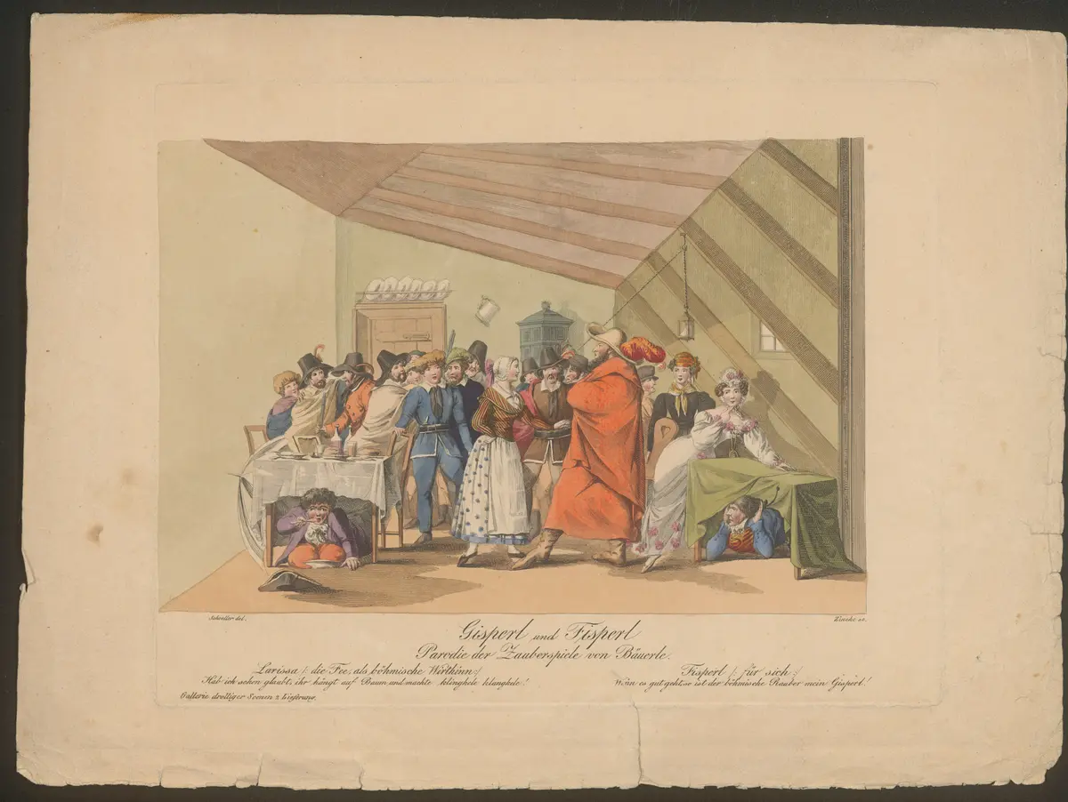 Gisperl und Fisperl, Titel der Serie: Gallerie drolliger Scenen, Name der Zeitschrift: Wiener Theaterzeitung