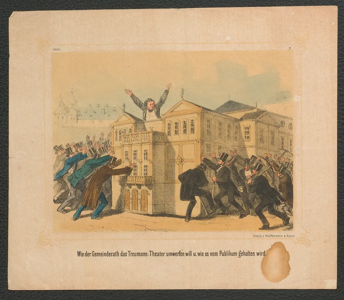 Wie der Gemeinderath das Treumann-Theater umwerfen will u. wie es vom Publikum gehalten wird, Name der Zeitschrift: Komische Briefe des Hans-Jörgel von Gumpoldskirchen [...], Weiterer Titel: Wien, Treumann-Theater, Weiterer Titel: Wien, Theater am Franz-Josefs-Kai