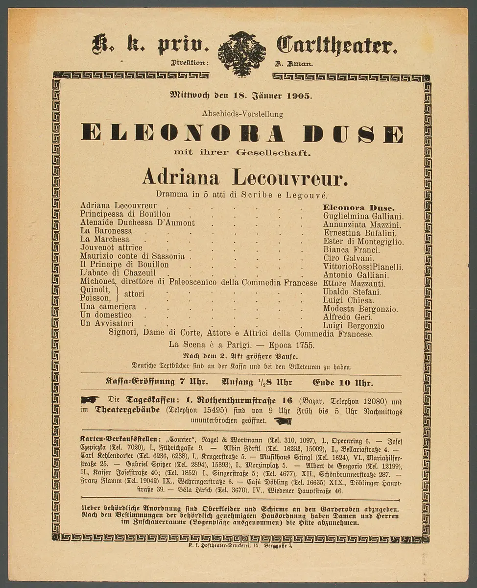 Adrienne Lecouvreur, Titel in Vorlageform: Adriana Lecouvreur