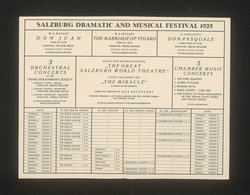 Salzburger Festspiele 1925, Titel in Vorlageform: Salzburg Festival 1925, Verweis auf Stücktitel: Don Juan, Verweis auf Stücktitel: Figaros Hochzeit, Verweis auf Stücktitel: Don Pasquale, Verweis auf Stücktitel: Die Entführung aus dem Serail, Verweis auf Stücktitel: Das Salzburger große Welttheater, Verweis auf Stücktitel: Das Mirakel