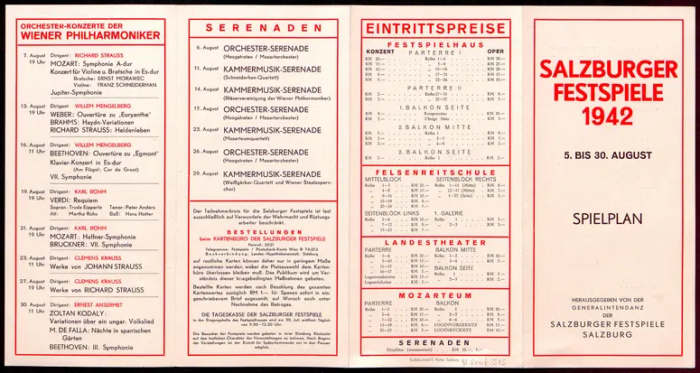 Salzburger Festspiele 1942, Verweis auf Stücktitel: Figaros Hochzeit, Verweis auf Stücktitel: Arabella, Verweis auf Stücktitel: Iphigenie auf Tauris, Verweis auf Stücktitel: Einen Jux will er sich machen