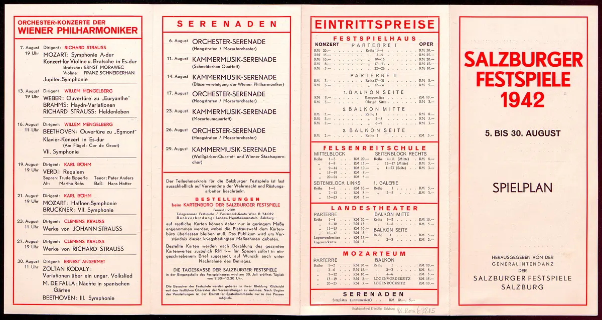 Salzburger Festspiele 1942, Verweis auf Stücktitel: Figaros Hochzeit, Verweis auf Stücktitel: Arabella, Verweis auf Stücktitel: Iphigenie auf Tauris, Verweis auf Stücktitel: Einen Jux will er sich machen
