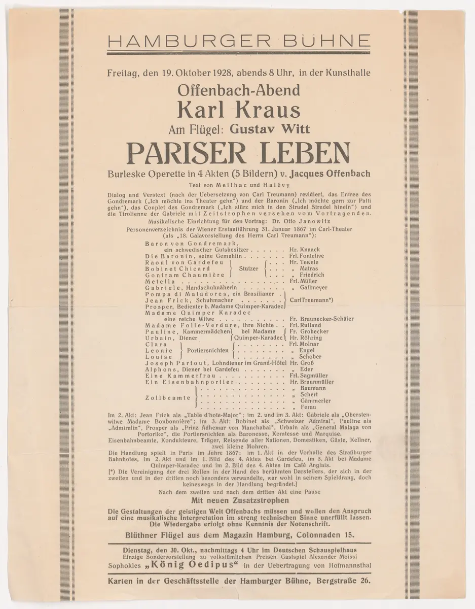 Offenbach-Abend Karl Kraus, Verweis auf Stücktitel: Pariser Leben