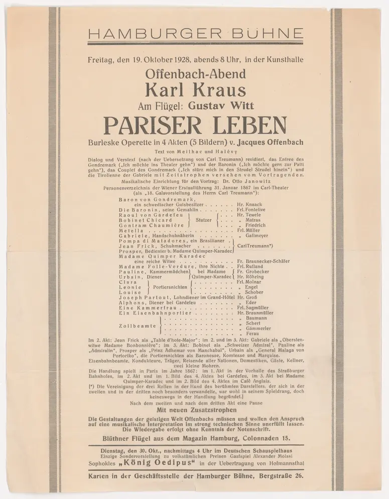 Offenbach-Abend Karl Kraus, Verweis auf Stücktitel: Pariser Leben